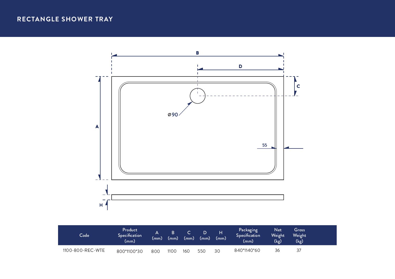 1100X800 Shower Tray
