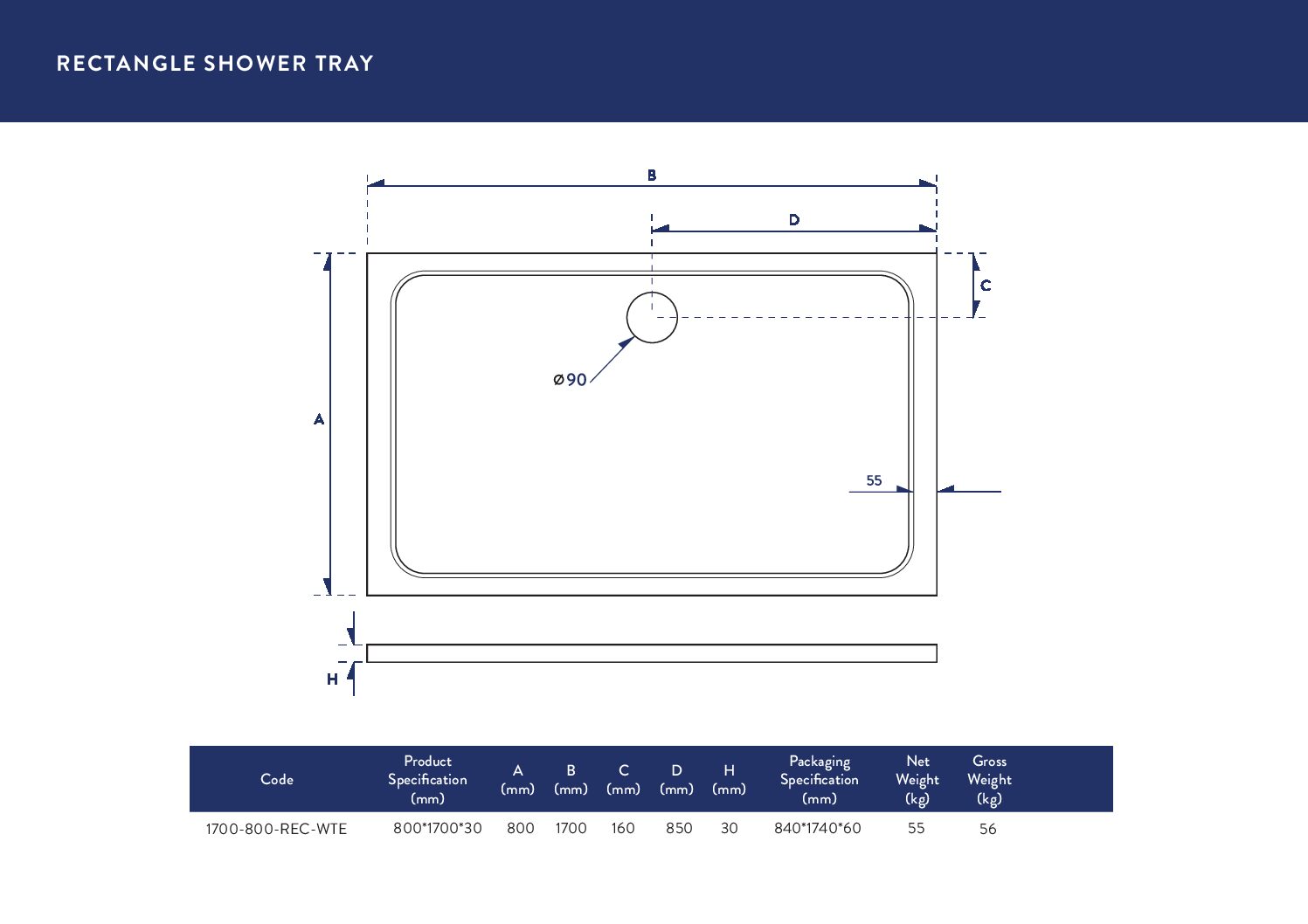 1700X800 Shower Tray