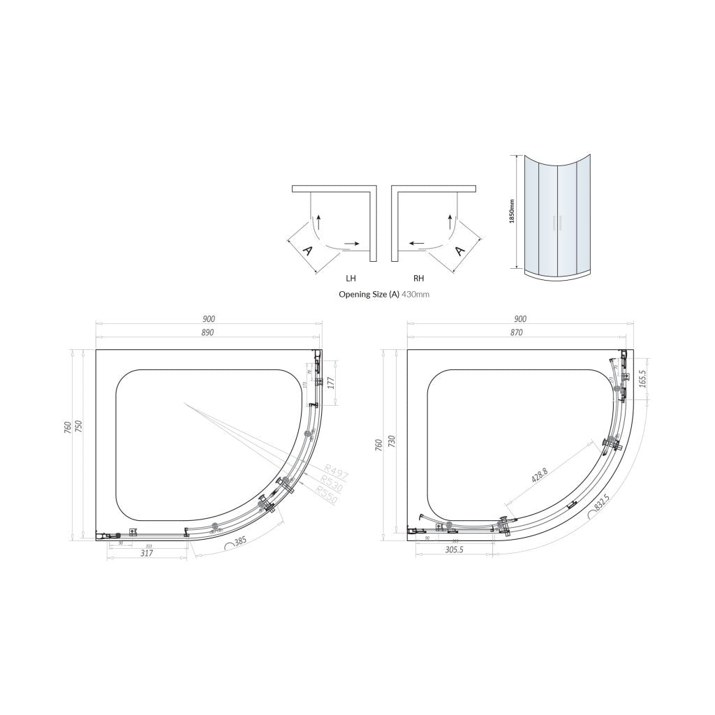 900X760 Offset Quadrant Enclosure