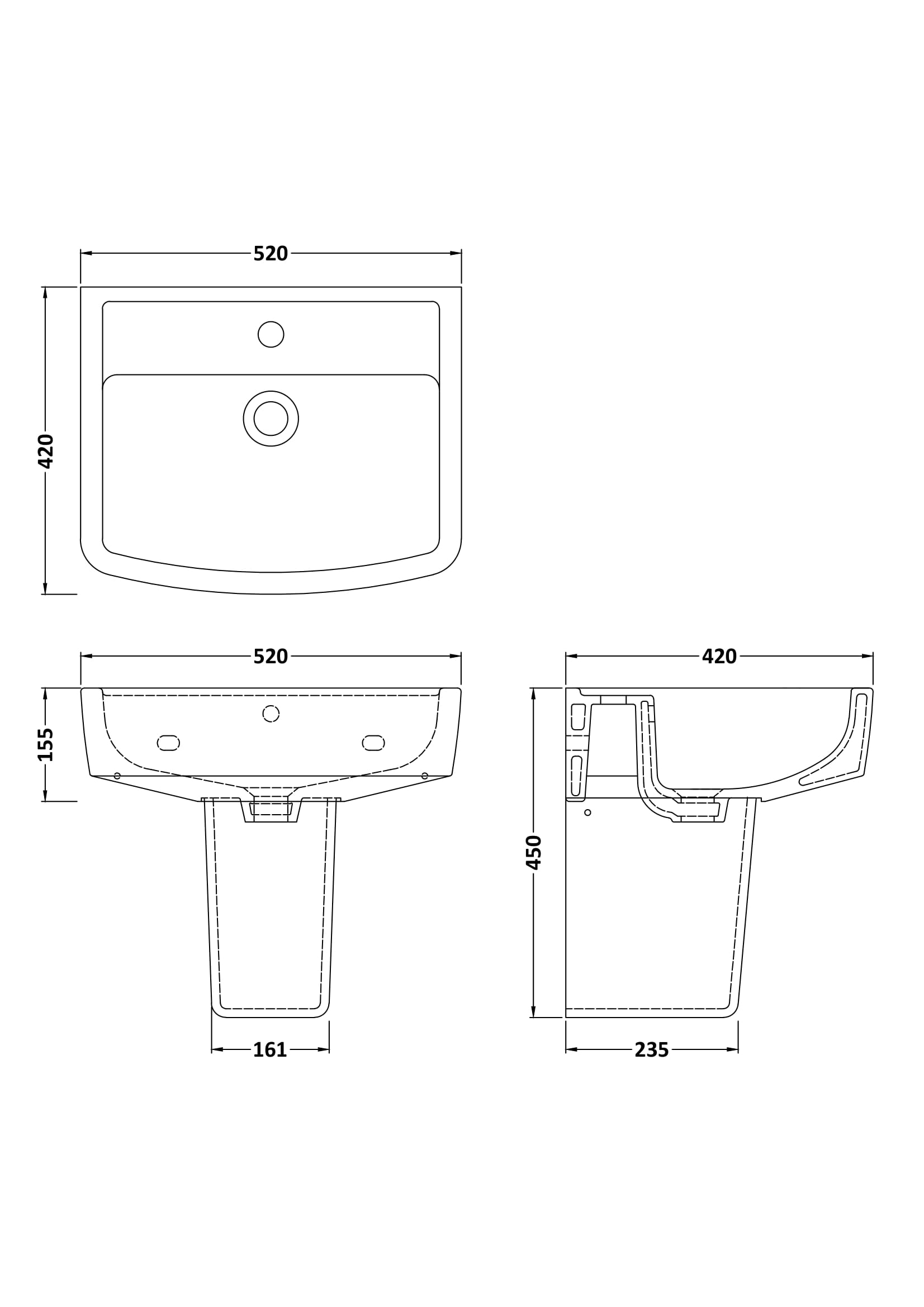 Square 520mm Basin & Semi Pedestal