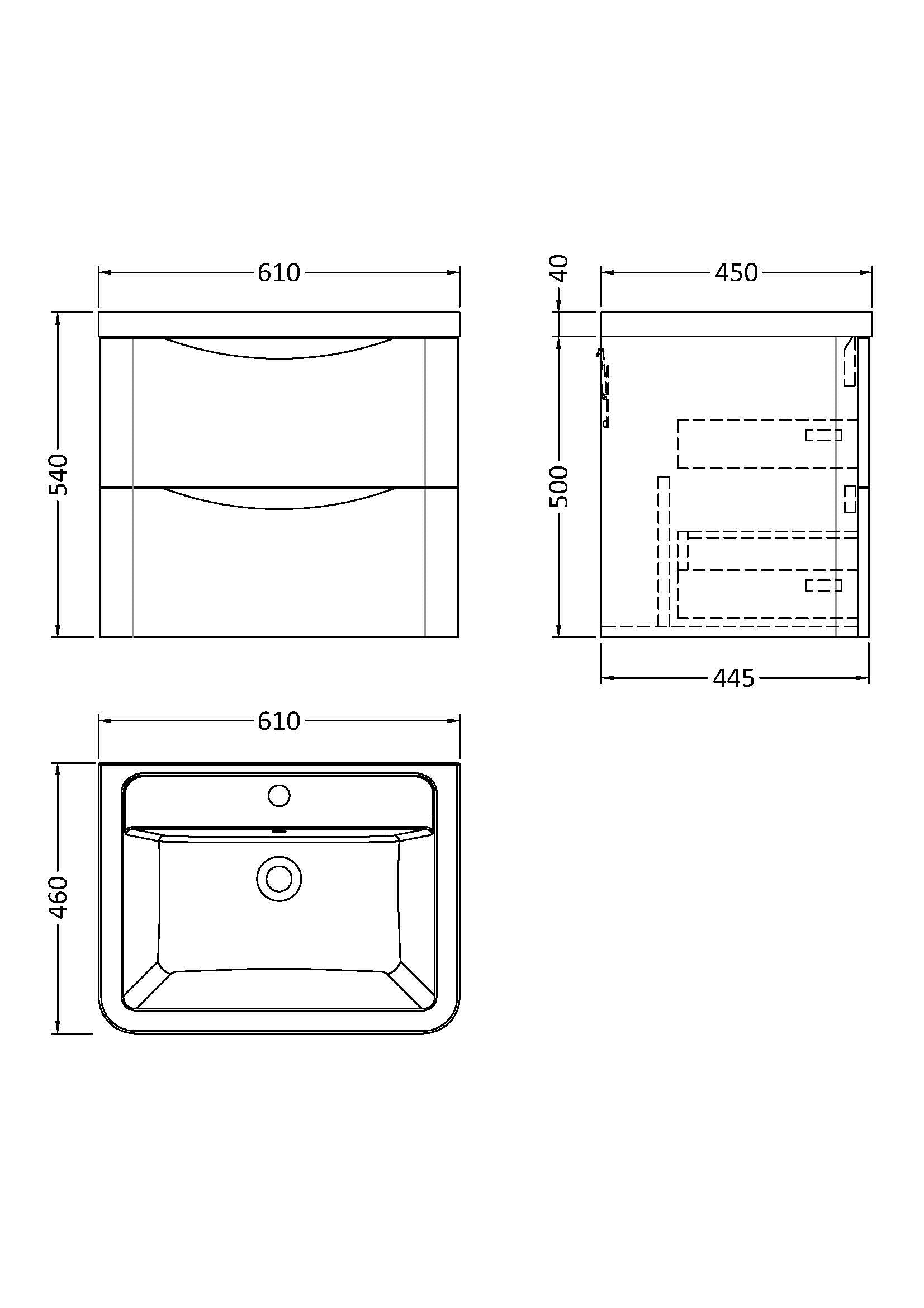 Luna 600mm Wall Hung 2-Drawer Vanity