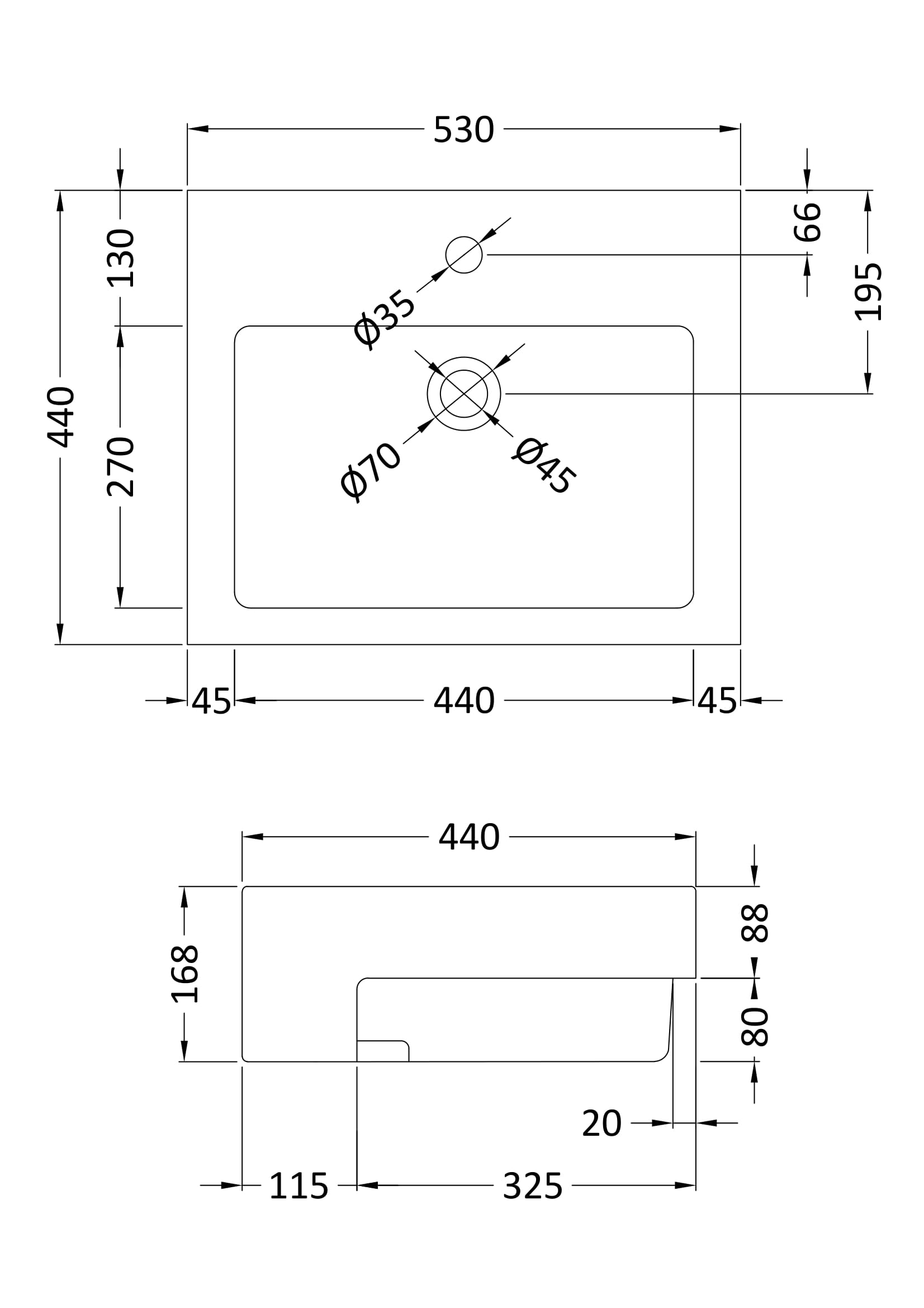 Square Semi-Recessed Basin 530 x 440 x 168mm