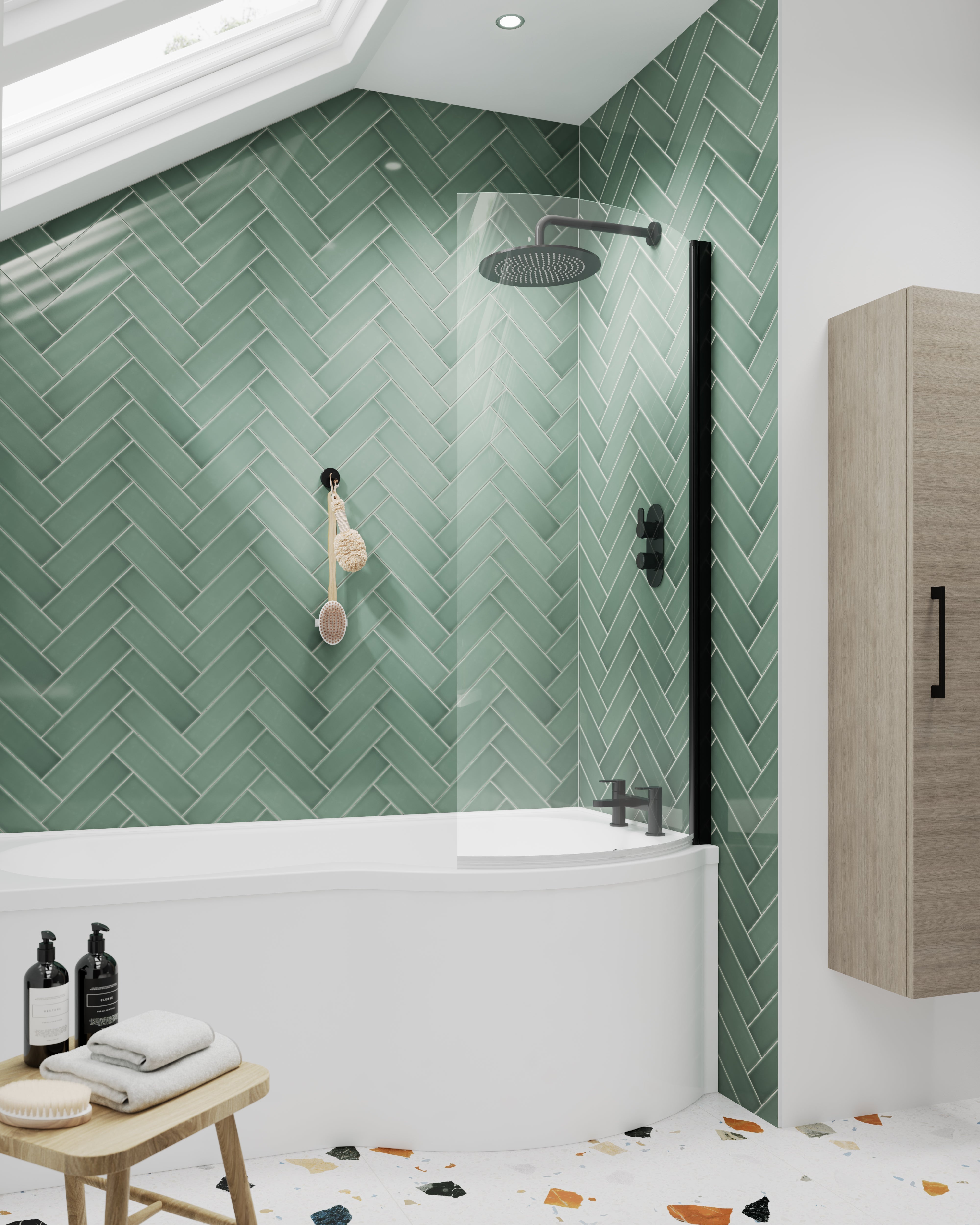 Black P-Bath Curved Hinged Shower Bath Screen