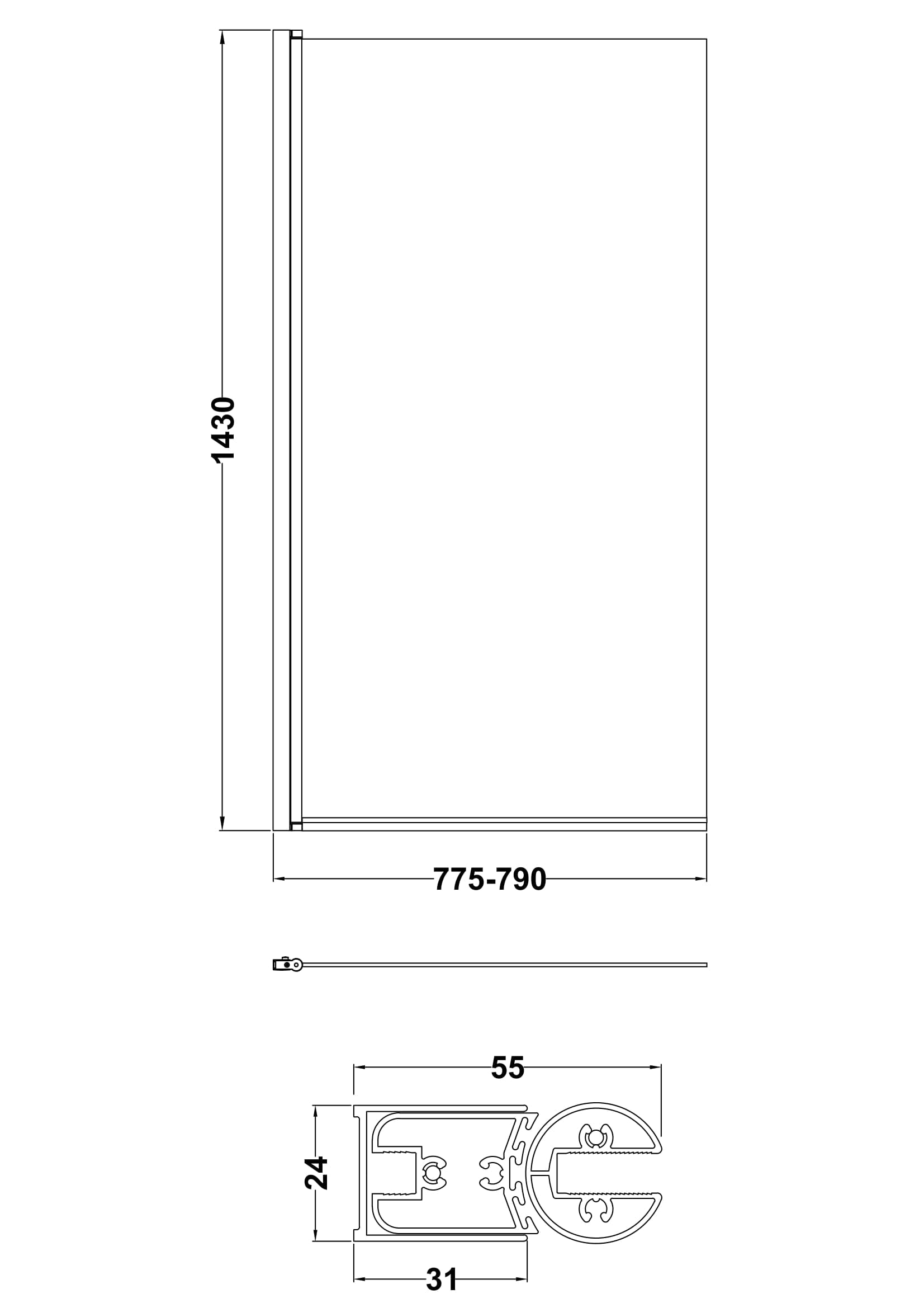 Square Hinged Bath Screen