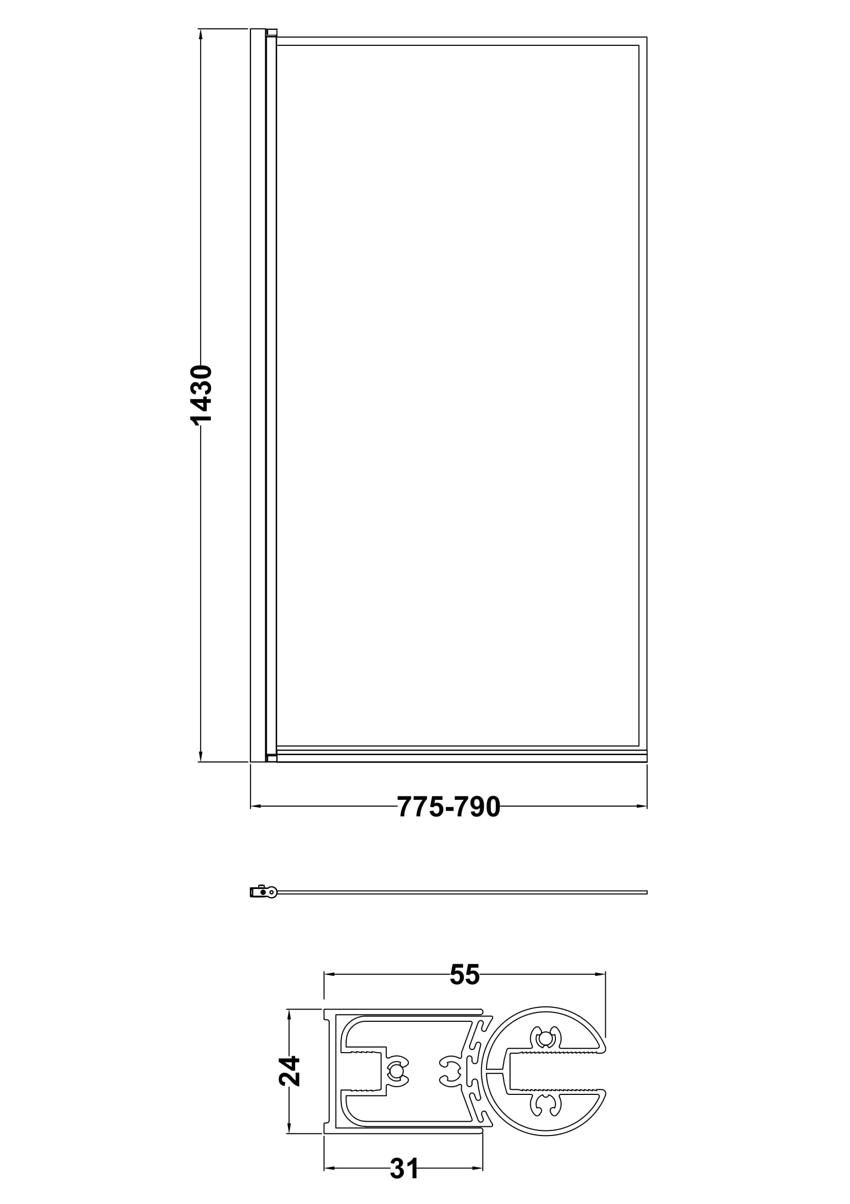 Outer Black Framed Bath Screen