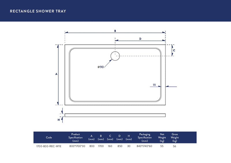1700X800 Shower Tray