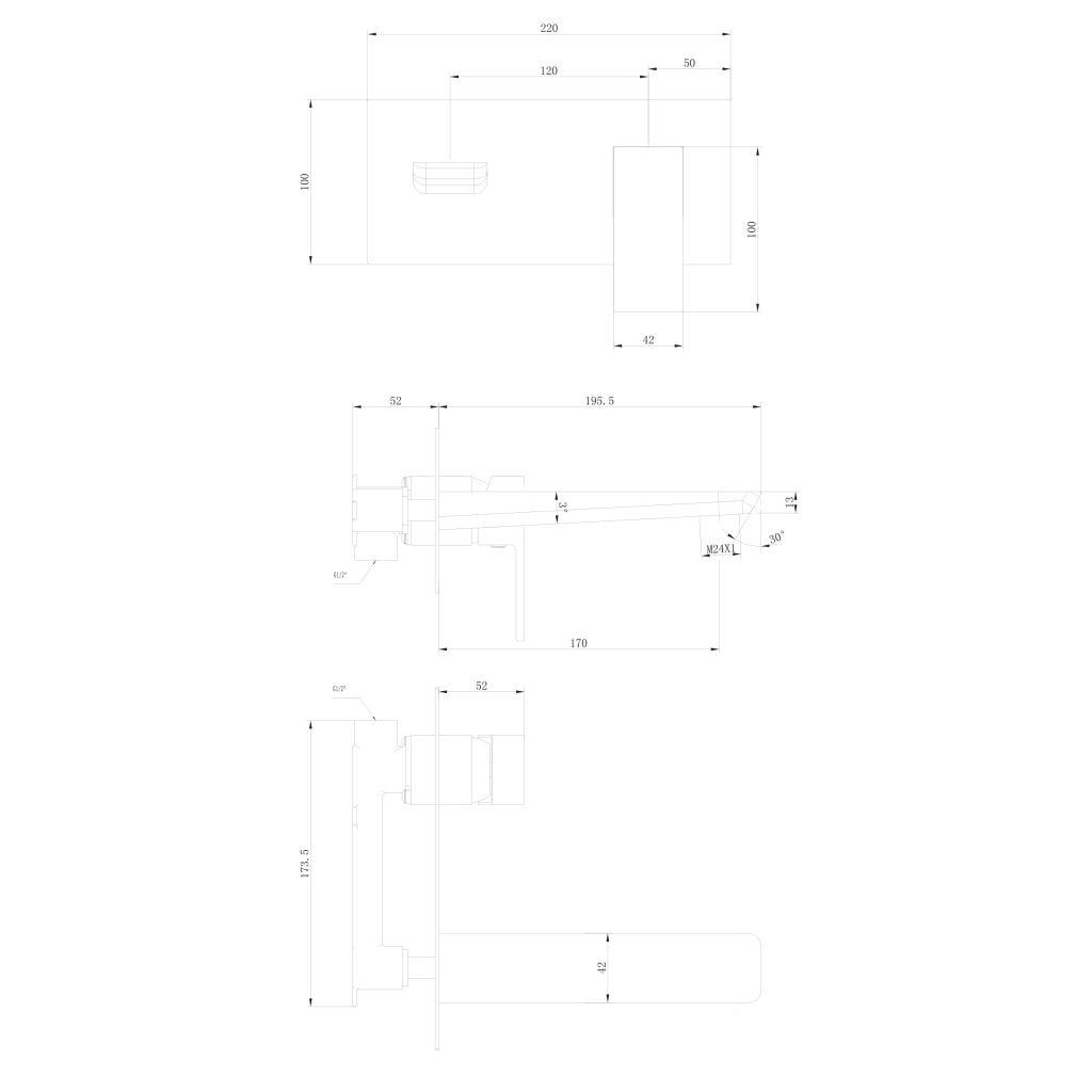 Fluro Wall Mounted Bath Mixer