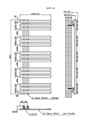 Lizz 500X1200 Chrome Towel Rail