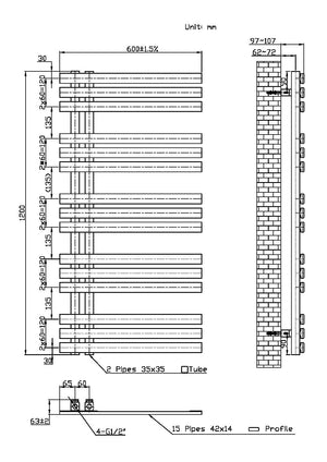 Lizz 600X1200 Carbon Anthracite Towel Rail