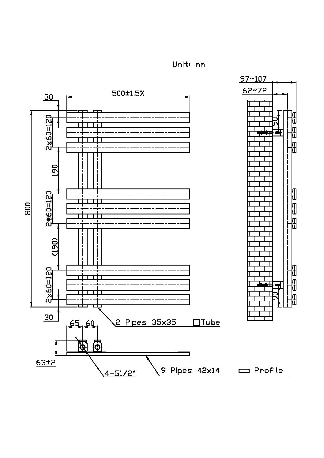 Lizz 500X800 Carbon Anthracite Towel Rail
