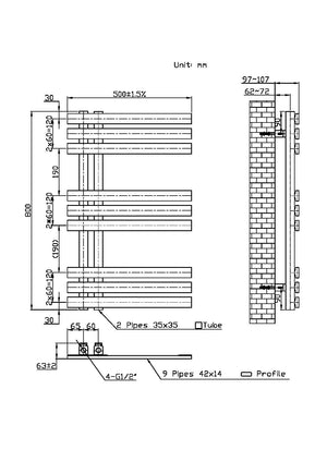 Lizz 500X800 Carbon Anthracite Towel Rail