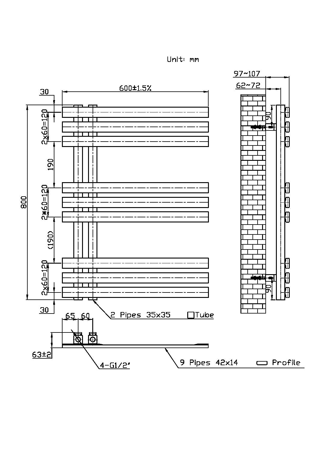 Lizz 600X800 Chrome Towel Rail