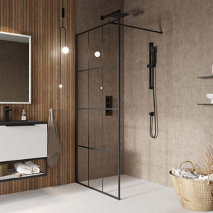 1200 Black Grid Wetroom Screen