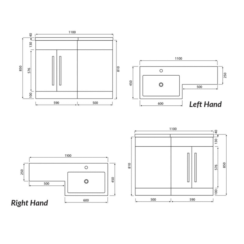 Daisy 1100 L Shape Vanity Set