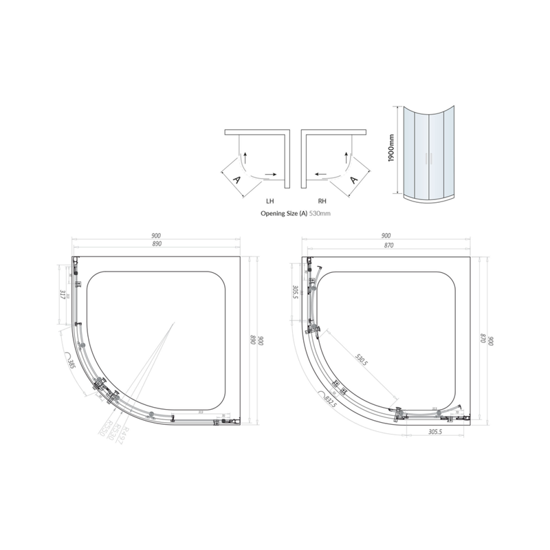 900X900 2-Door Quadrant Enclosure Black