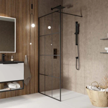 800 Black Grid Wetroom Screen