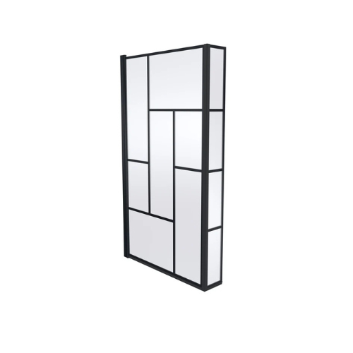 L-Shaped Black Abstract Bath Screen with Fixed Return