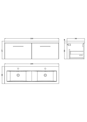 Arko 1200mm Wall Hung 2-Drawer Vanity
