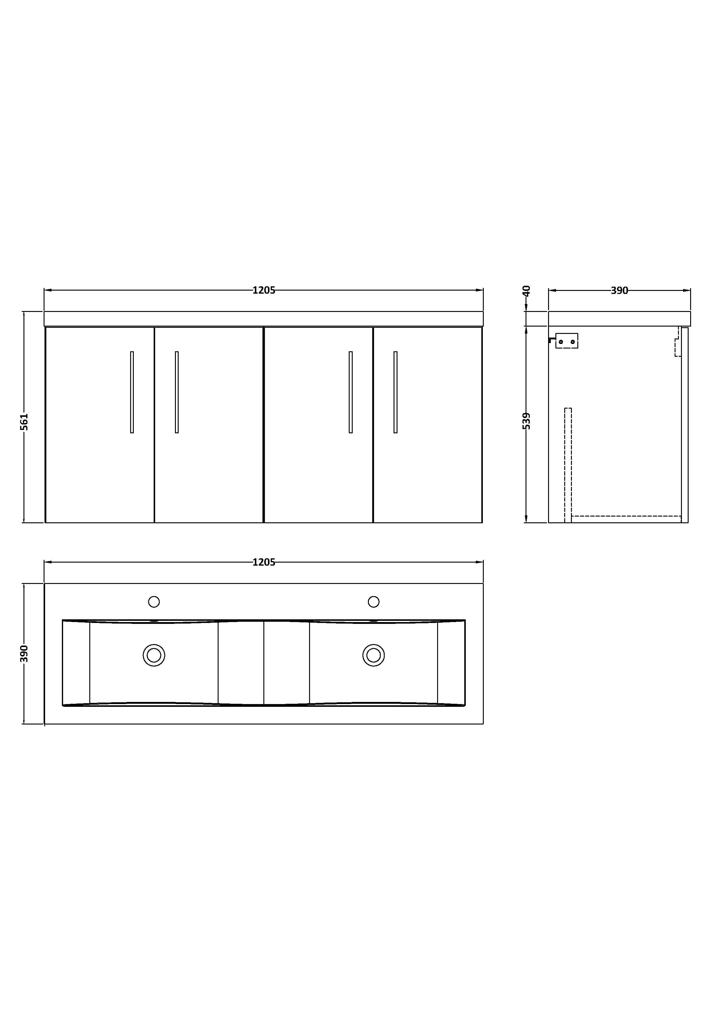 Arko 1200mm Wall Hung 4-Door Vanity