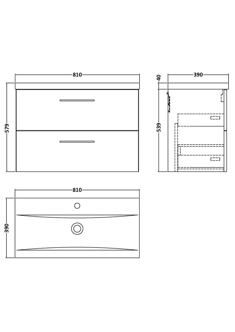 Arko 800mm Wall Hung 2-Drawer Vanity