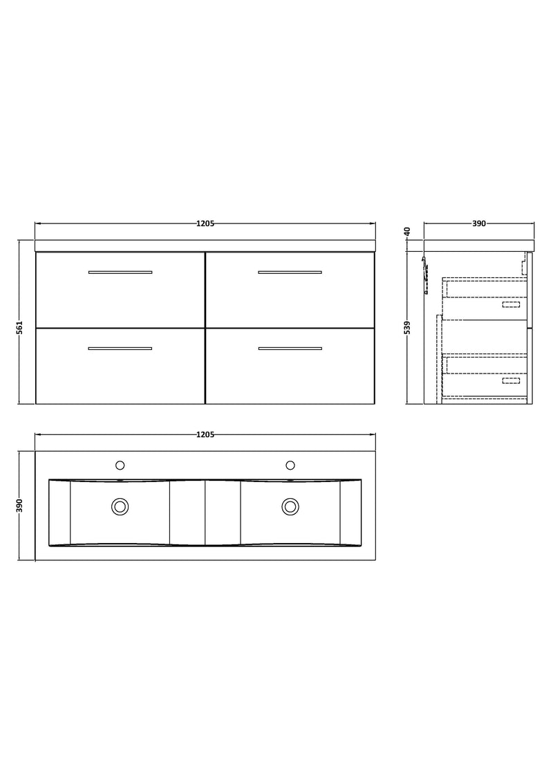 Arko 1200mm Wall Hung 4-Drawer Vanity