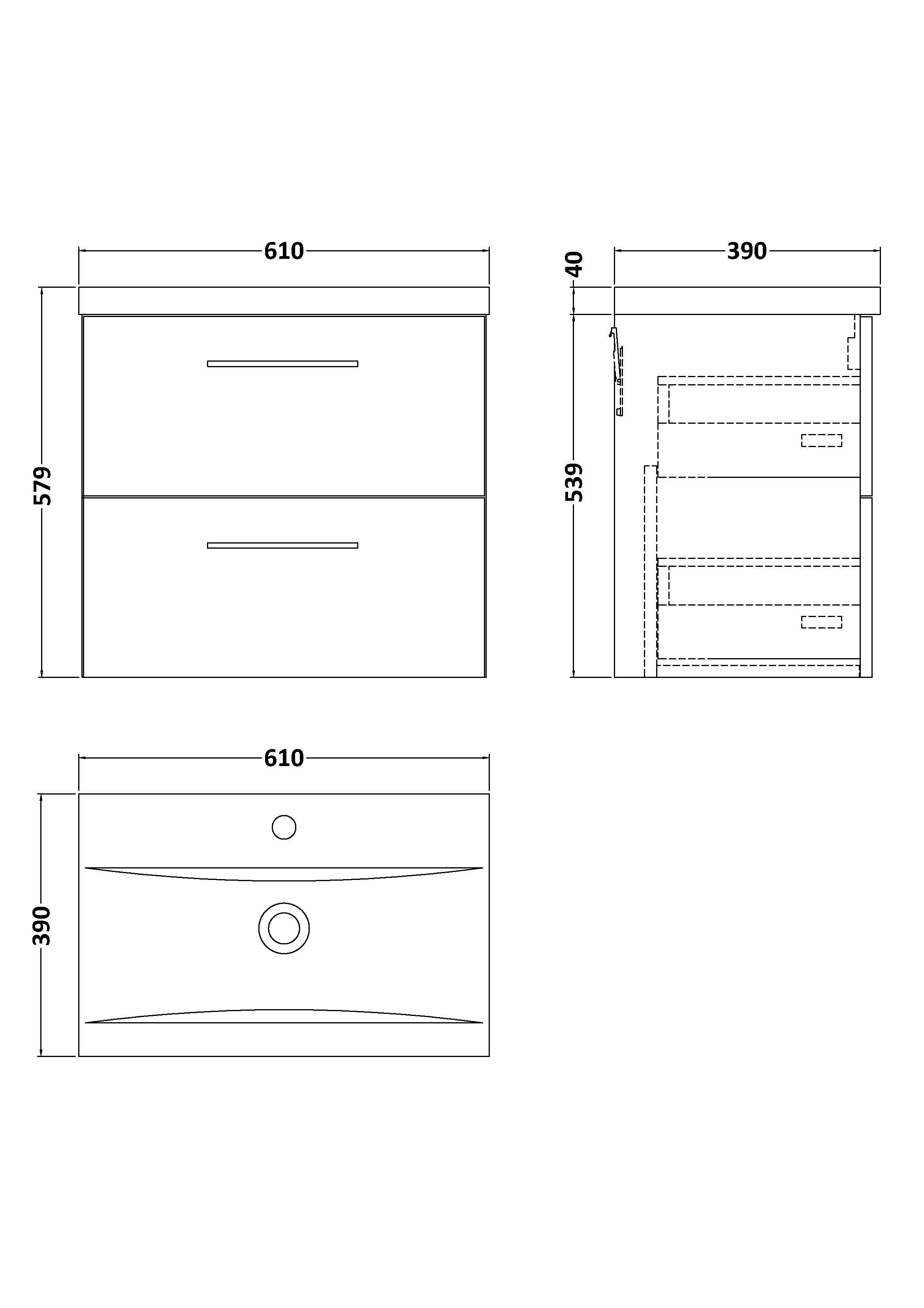 Arko 600mm Wall Hung 2-Drawer Vanity