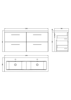 Arko 1200mm Wall Hung 4-Drawer Vanity