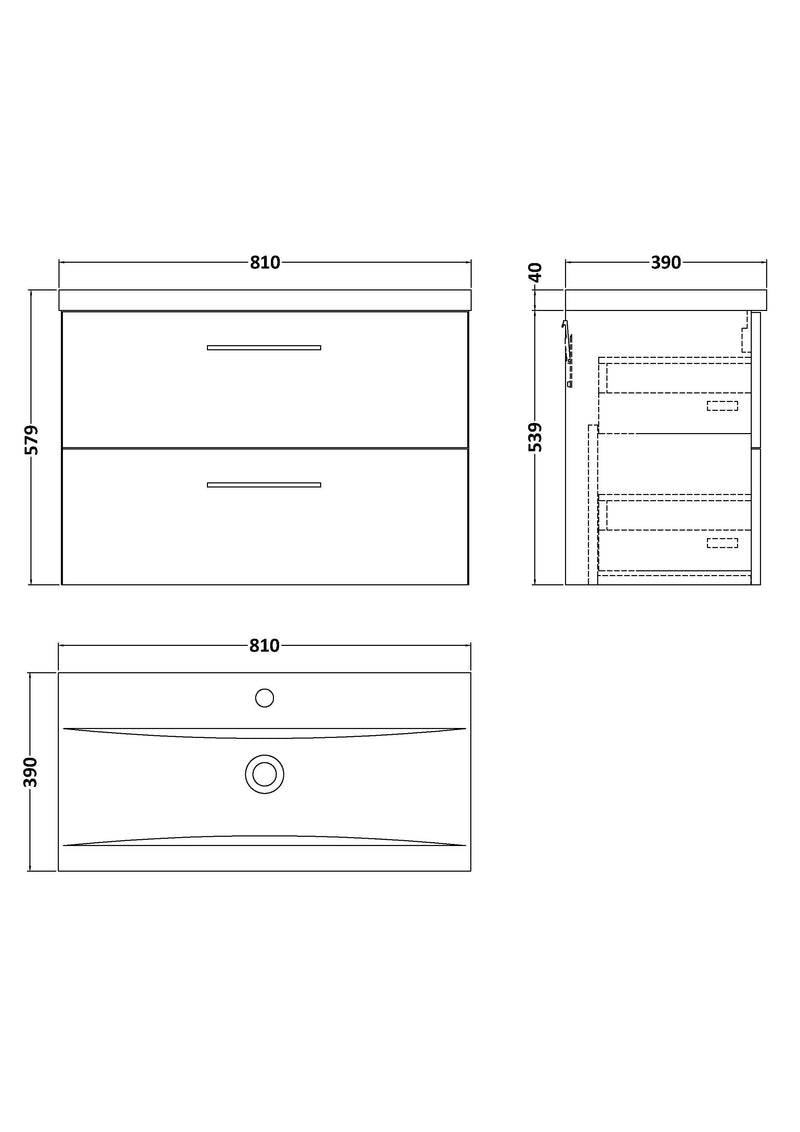Arko 800mm Wall Hung 2-Drawer Vanity