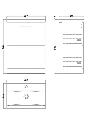 Arko 600mm Floor Standing 2-Drawer Vanity