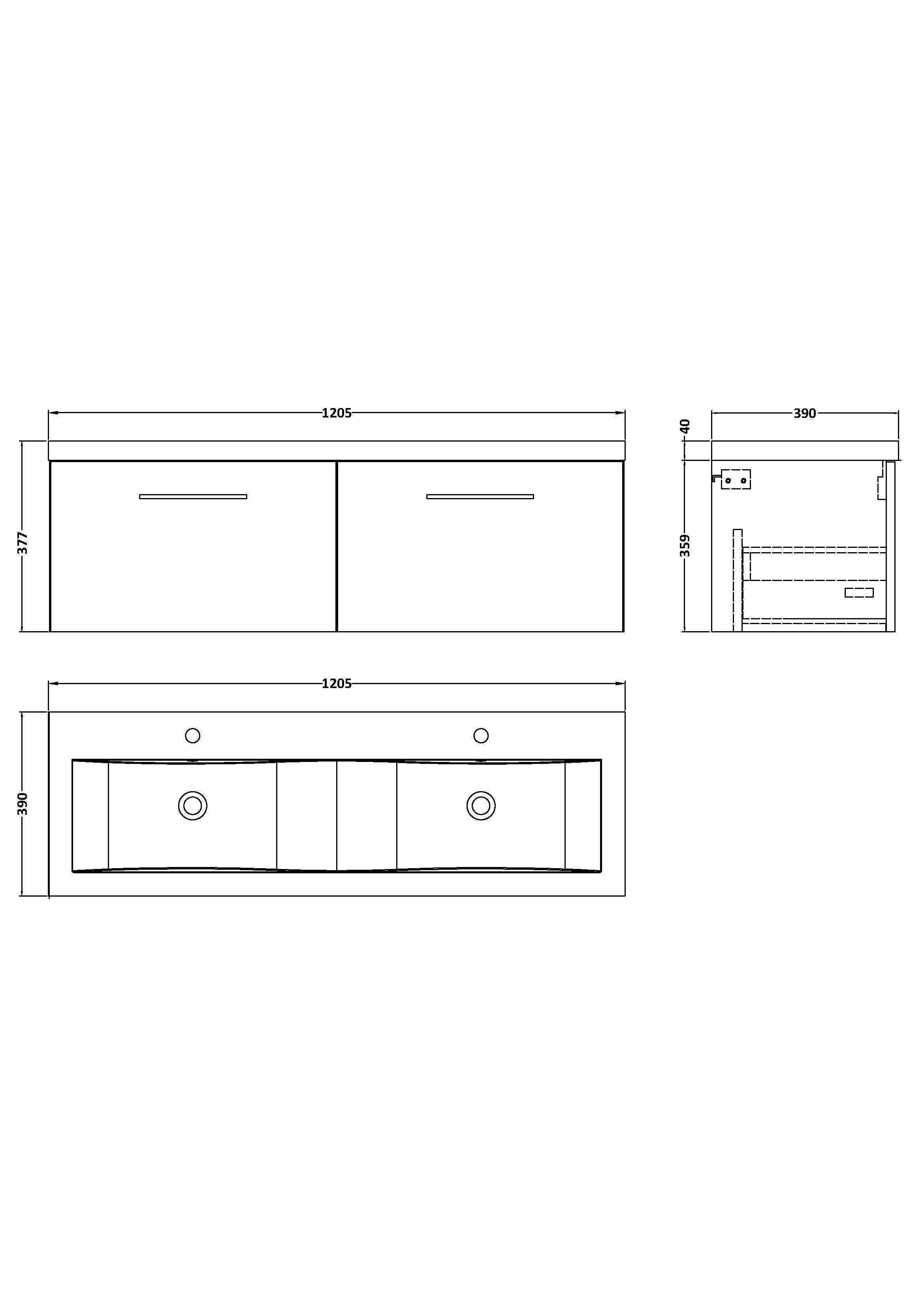 Arko 1200mm Wall Hung 2-Drawer Vanity
