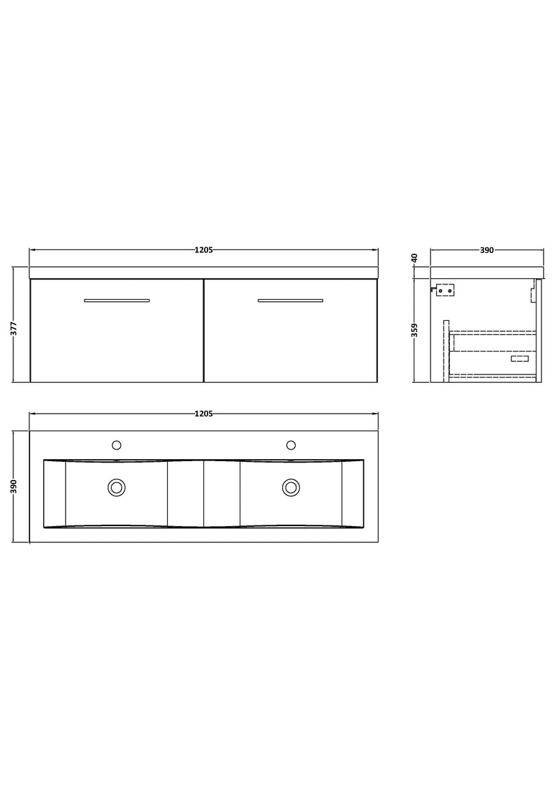 Arko 1200mm Wall Hung 2-Drawer Vanity