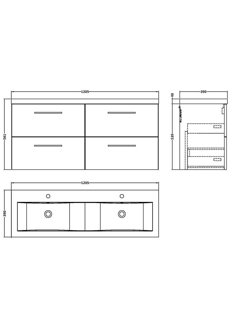 Arko 1200mm Wall Hung 4-Drawer Vanity