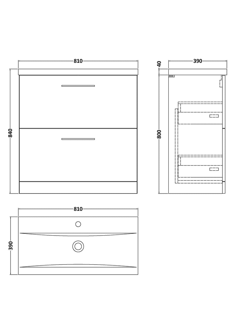 Arko 800mm Floor Standing 2-Drawer Vanity