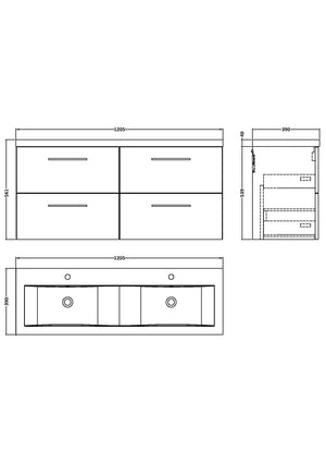 Arko 1200mm Wall Hung 4-Drawer Vanity