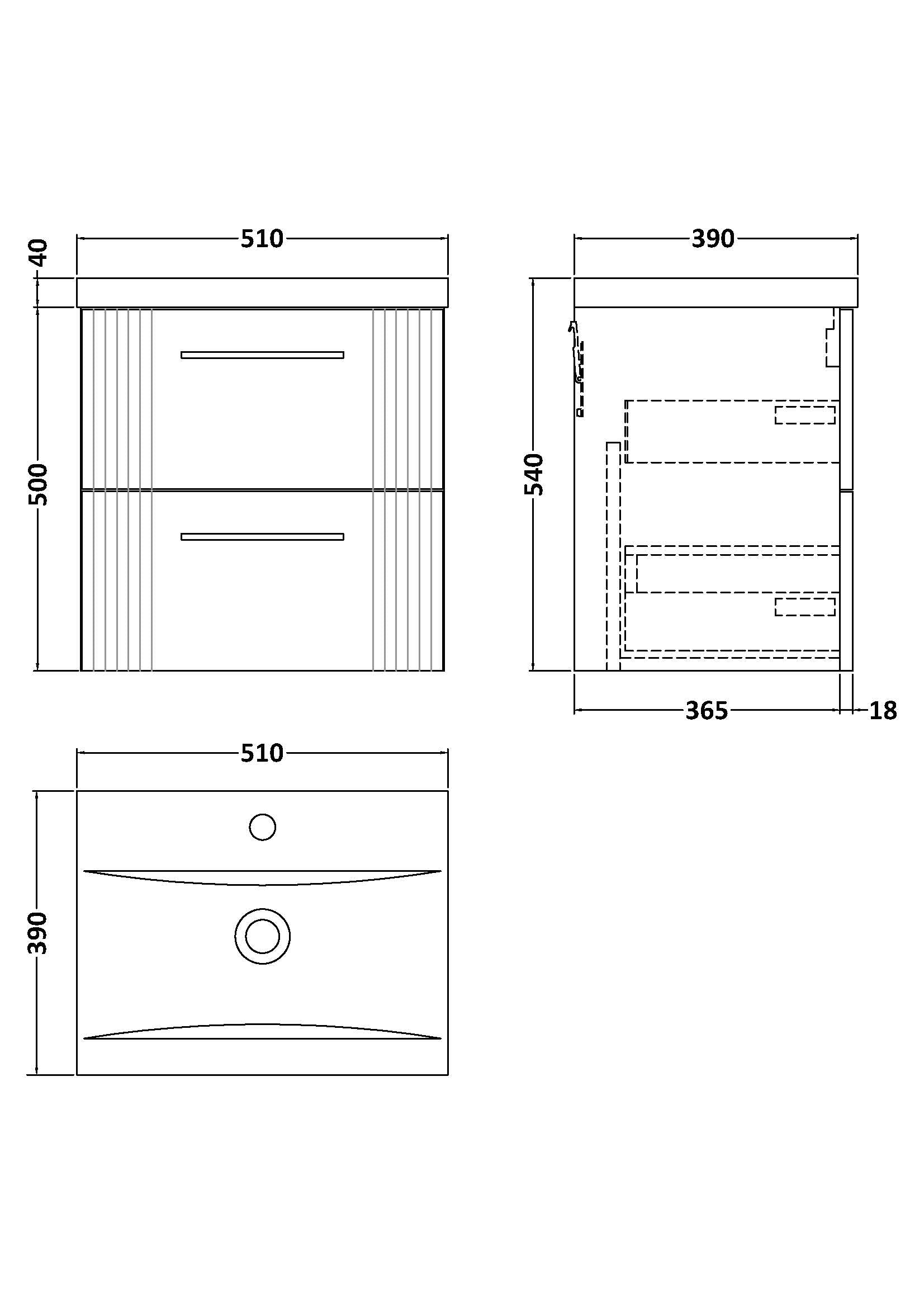 Eco 500mm Wall Hung 2-Drawer Vanity