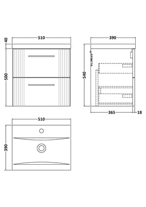 Eco 500mm Wall Hung 2-Drawer Vanity