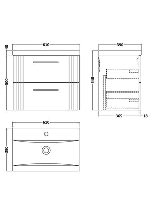 Eco 600mm Wall Hung 2-Drawer Vanity