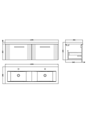 Eco 1200mm Wall Hung 2-Drawer Vanity