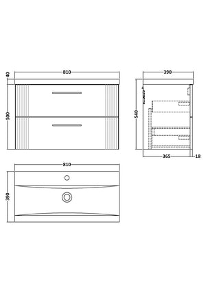 Eco 800mm Wall Hung 2-Drawer Vanity