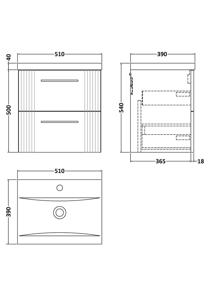 Eco 500mm Wall Hung 2-Drawer Vanity