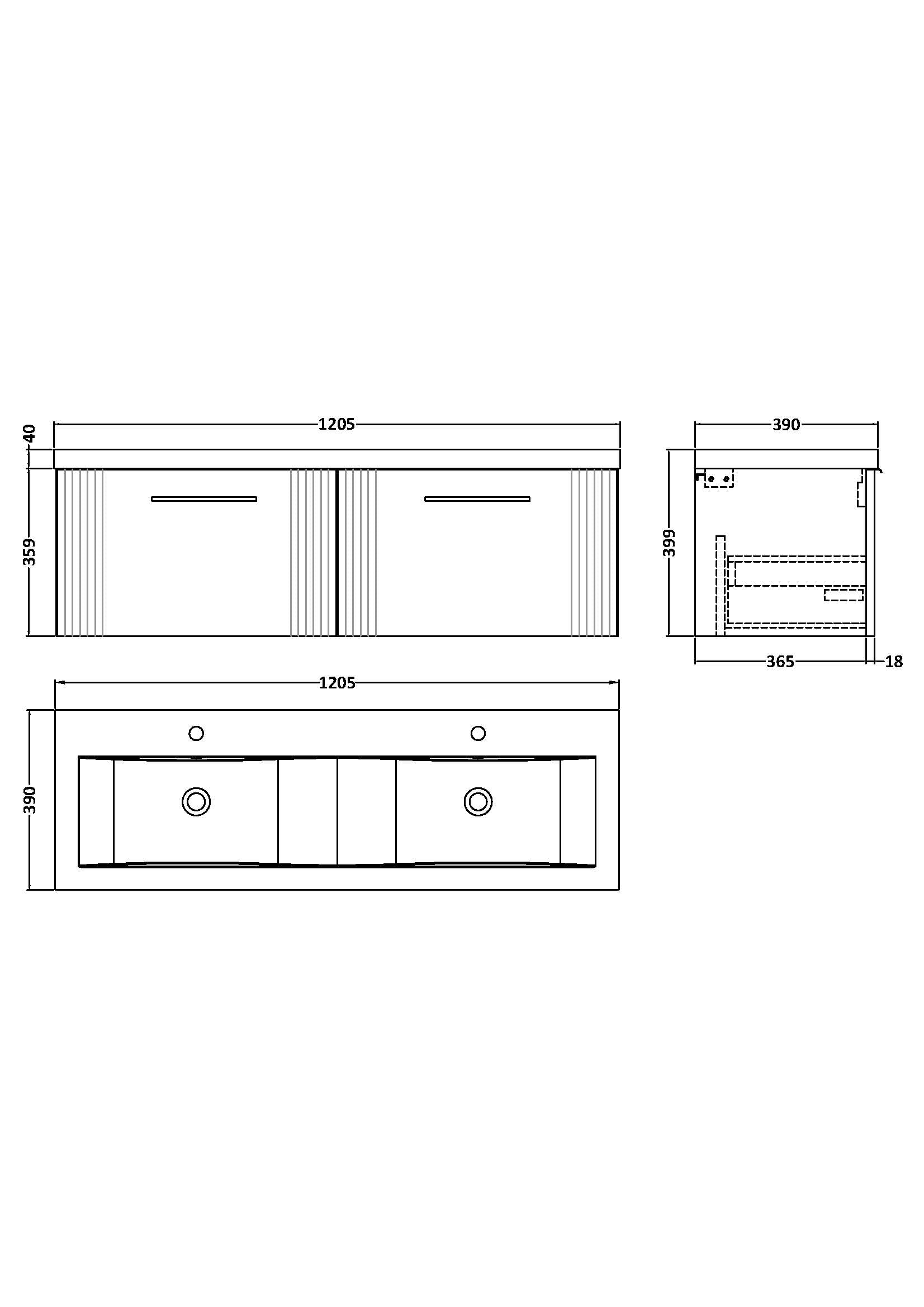 Eco 1200mm Wall Hung 2-Drawer Vanity