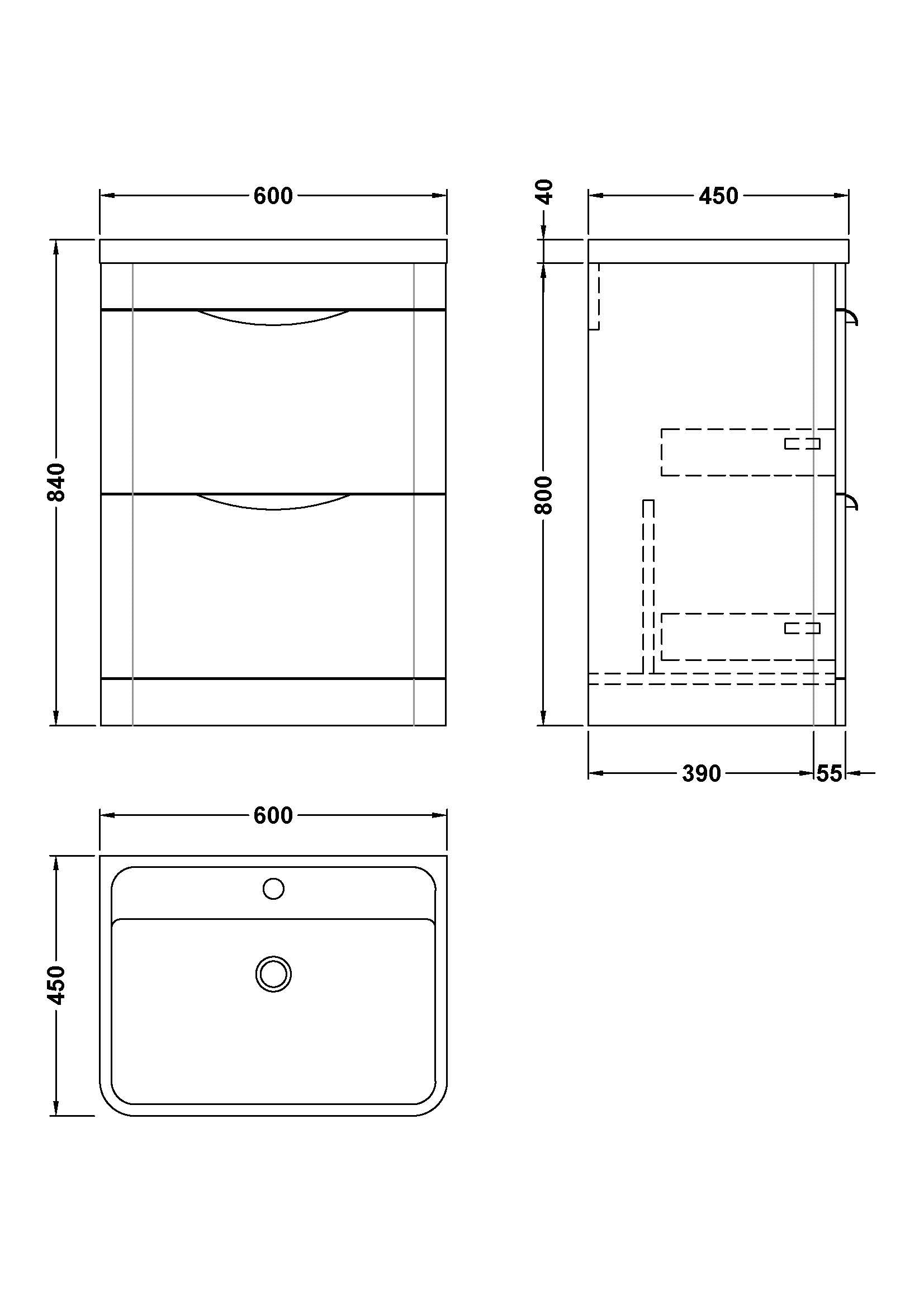 Para 600mm Floor Standing 2-Drawer Vanity