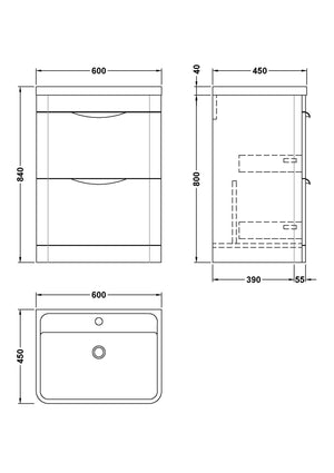 Para 600mm Floor Standing 2-Drawer Vanity