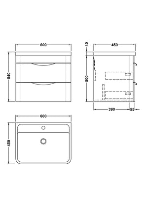 Para 600mm Wall Hung 2-Drawer Vanity