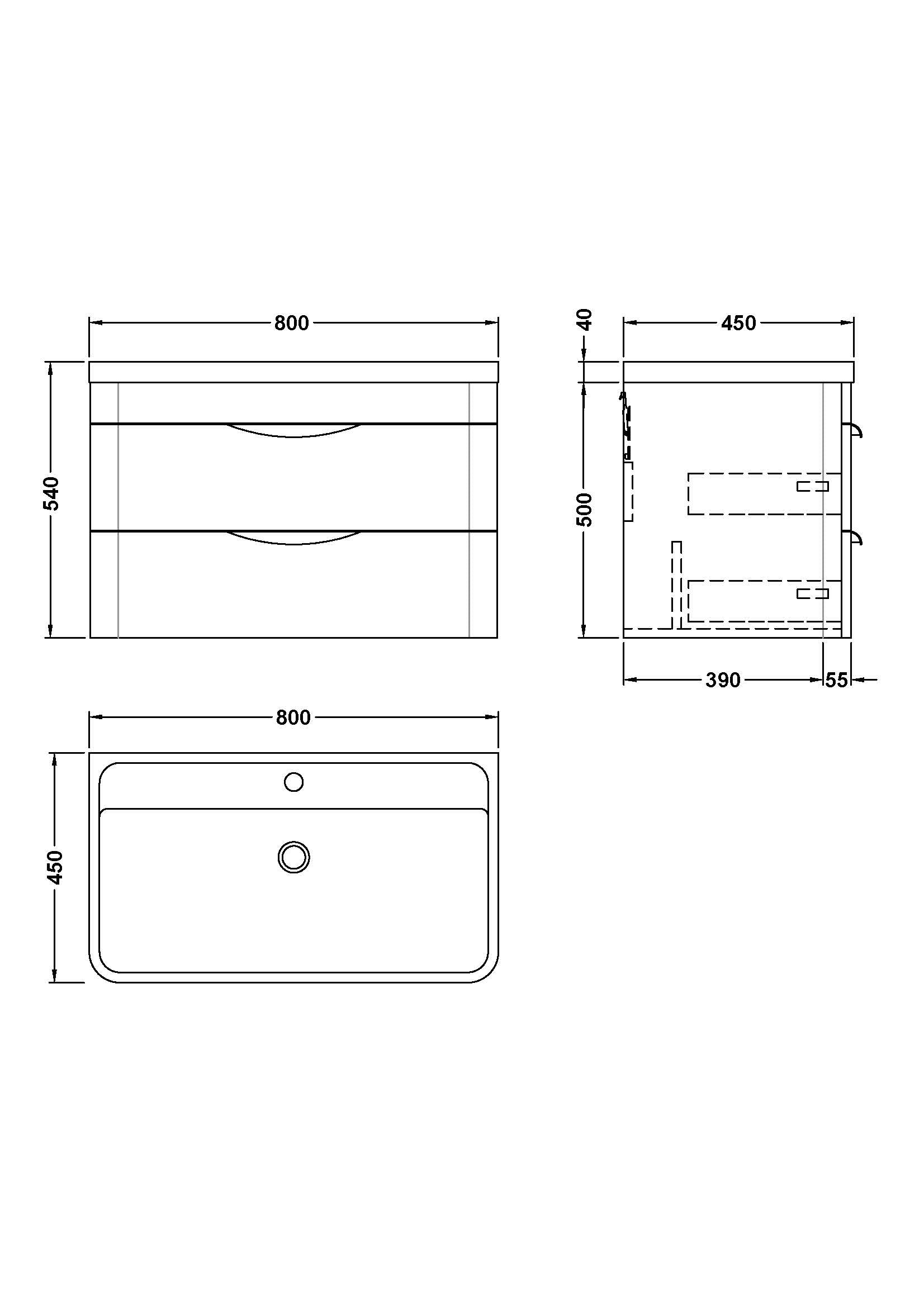 Para 800mm Wall Hung 2-Drawer Vanity