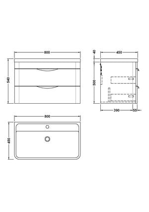 Para 800mm Wall Hung 2-Drawer Vanity