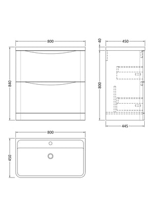 Luna 800mm Floor Standing 2-Drawer Vanity