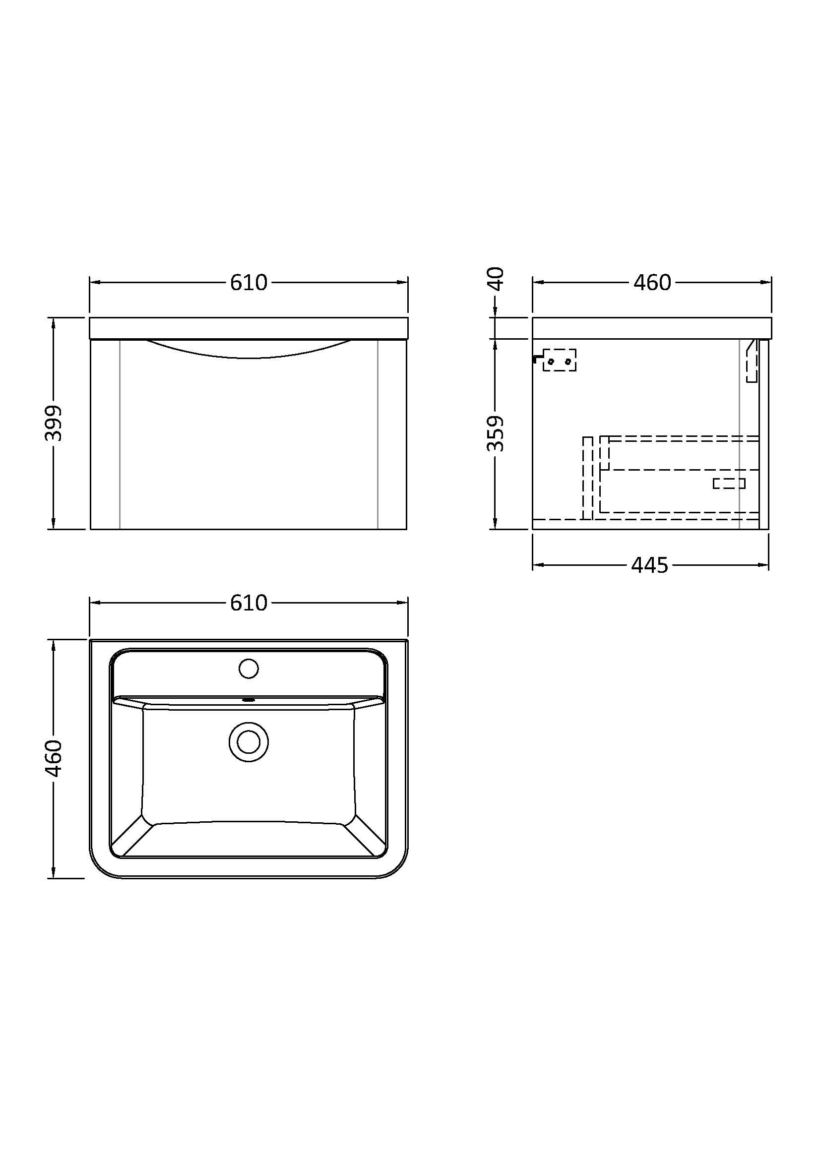 Luna 600mm Wall Hung 1-Drawer Vanity