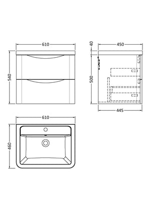 Luna 600mm Wall Hung 2-Drawer Vanity