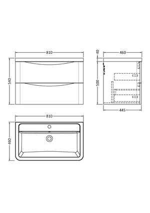 Luna 800mm Wall Hung 2-Drawer Vanity